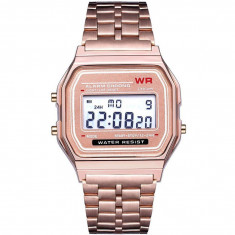 Ceas Electronic Digital Retro iUni WR1, Curea Metalica, Lady Rose Gold foto