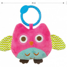 Jucarie din plus pentru agatat cu clopotel Happy Owl Pink