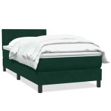 Cumpara ieftin Pat box spring cu saltea, verde inchis, 80x220 cm, catifea