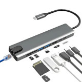 Cumpara ieftin Hub USB Adaptor Tip C, 8 Porturi, USB 3.0, Mufa Internet, 1000 Mbps, Compatibil Macbook, Universal, Argintiu