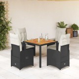 VidaXL Set bistro de grădină cu perne, 5 piese, negru, poliratan