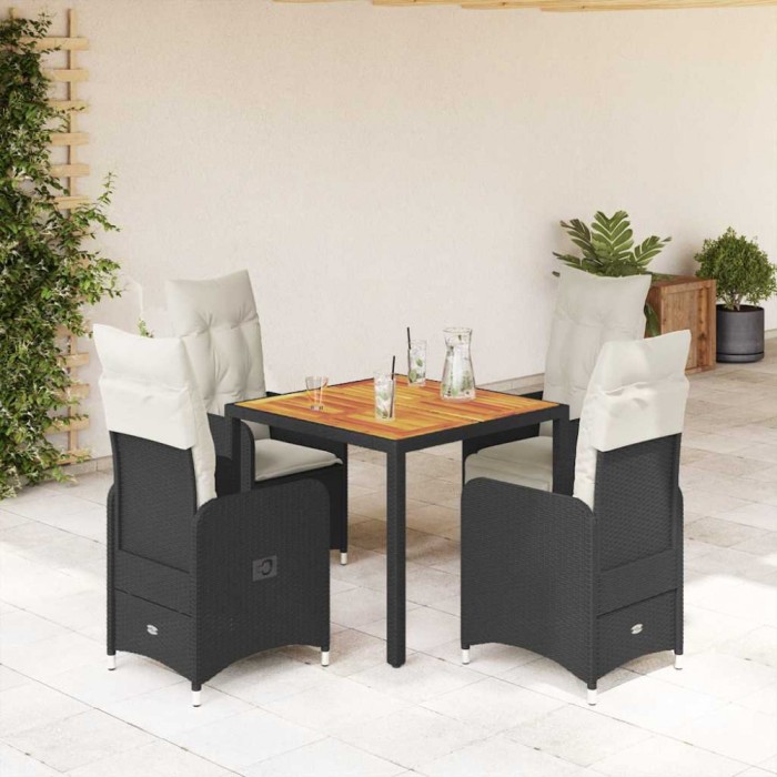 Gossi set bistro de gradina cu perne, 5 piese, negru, poliratan