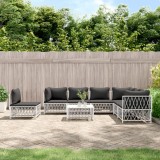 vidaXL Set mobilier gradina 8 piese otel alb cu perne confortabile pentru exterior