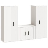 Set comoda TV, 3 piese, alb extralucios, lemn prelucrat