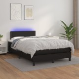 VidaXL Pat cu arcuri, saltea și LED, negru, 120x200cm, piele ecologică