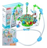 Saritor pentru copii cu centru de activitati WePro Store, Baby jumper, ajustabil pe inaltime, scaun rotativ 360&deg;, Sunete, Lumini, Accesorii atractive,