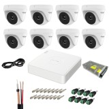 Sistem de supraveghere Hikvision Hiwatch cu functii inteligente, 8 camere, 5MP, Infrarosu 20m, DVR, Accesorii montaj incluse, Vizualizare imagini pe m