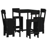 Set mobilier bar de gradina, 5 piese, negru, lemn masiv de pin