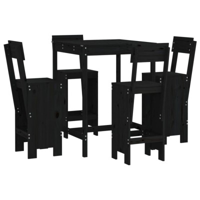 Set mobilier bar de gradina, 5 piese, negru, lemn masiv de pin foto