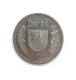 ELVETIA 5 Francs 2001 ( B ) _ moneda rara _ km # 40a _ tiraj mic