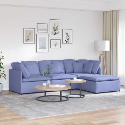 vidaXL Canapea modulară cu taburet și perne, textil, albastru jeans foto