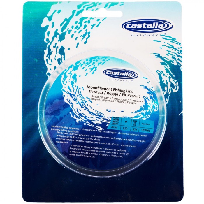 Fir Pescuit Monofilament Castalia, 0.2mm, Lungime 200m, Rezistență 3.76kg, UV Rezistent