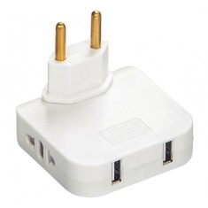 Adaptor Triplu Rotativ 180&deg; cu 2 Prize și 2 Porturi USB Techstar&reg;, 2500W, Alb - Ideal pentru Spatii Inguste