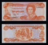 BAHAMAS █ bancnota █ 5 Dollars █ L. 1974 ( 1984 ) █ P-45b █ UNC █ necirculata