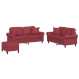 Cumpara ieftin Set de canapele cu perne, 2 piese, rosu vin, piele ecologica