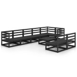 Set mobilier de gradina, 9 piese, negru, lemn masiv de pin