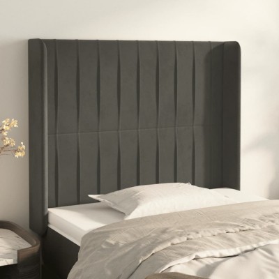 vidaXL Tăblie de pat cu aripioare gri &amp;icirc;nchis 83x16x118/128 cm catifea 3119849 foto