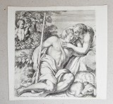 Annibale Carracci &quot; Diana si Endymion&quot; gravura veche sec 1657, Istorice, Cerneala, Realism