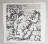 Annibale Carracci gravura veche pe hartie manuala, Istorice, Cerneala, Realism