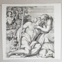 Annibale Carracci gravura veche pe hartie manuala