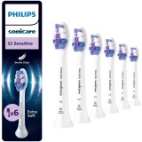 Rezerve Philips Sonicare Sensitive HX6056/87, pachet de 6 capete de periere, Standard, click-on, sincronizarea modurilor BrushSync, Alb