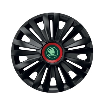 Set 4 Capace Roti pentru Skoda Nou Verde, model Royal Black Cu Inel Rosu, R14, SKODA foto
