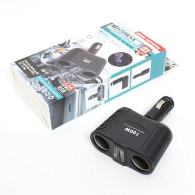 Adaptor priza bricheta 12V cu 2 porturi si USB putere 100W foto