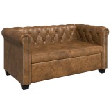 vidaXL Canapea Chesterfield, 2 locuri, maro, piele ecologică