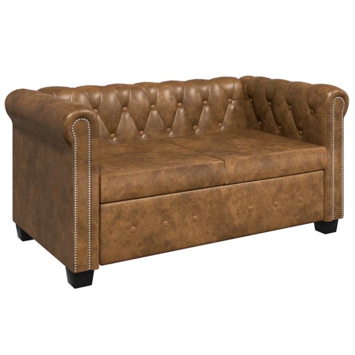 vidaXL Canapea Chesterfield, 2 locuri, maro, piele ecologică
