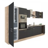 Mobilier de bucătărie Yorki 330 cu corp din stejar Sonoma, fațade antracit cu finisaj satinat, cu frigider cu congelator &icirc;n partea de jos, fără blat d