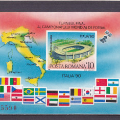 ROMANIA 1990 LP1238 TURNEUL FINAL C. M. DE FOTBAL ITALIA COLITA NEDANTELATA MNH