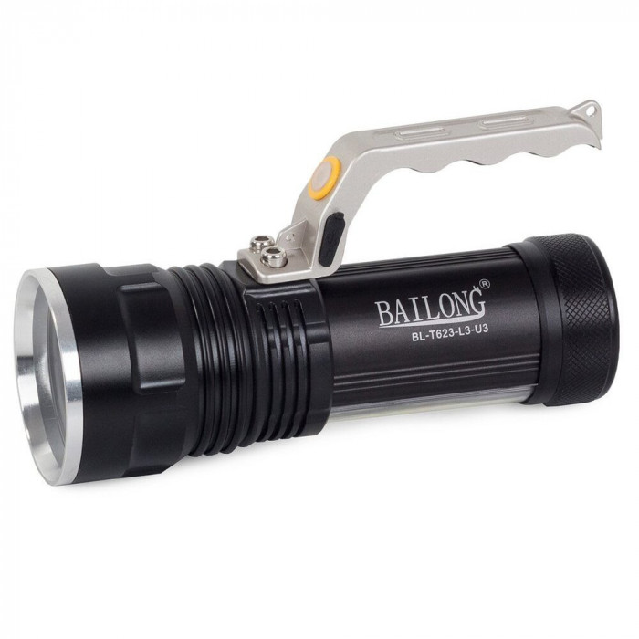 Lanterna aluminiu, cu acumulator, camping, tactica, Bailong, LED CREE XM-L T6, ZOOM, USB, reglabila, IPX4, 400 m, 6.5x17.5-18.7 cm