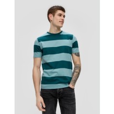 Tricou barbati cu decolteu la baza gatului si imprimeu in dungi, Verde inchis