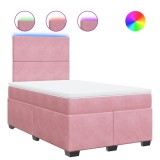 Cumpara ieftin Pat box spring cu saltea, roz, 120x200 cm, catifea