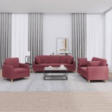 Cumpara ieftin Set canapea cu perne, 3 piese, roșu vin, material textil