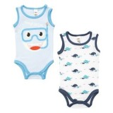 Set Body din bumbac alb cu modele balene și rechin pentru copii - 2 piese, CMCLASS