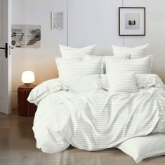 Lenjerie de pat damasc HORECA (GROS) &ndash; CREM - cu husa o persoana