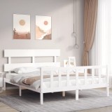 vidaXL Cadru de pat fără saltea, alb, 160x200 cm, lemn masiv pin