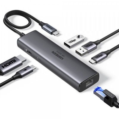 Hub USB-C UGREEN CM512 (45000), 2 x USB-A 3.2 - 2 x USB-C - 1 X HDMI - 1 x RJ45, Gri foto
