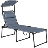 Outsunny Sezlong pentru exterior, Sezlong pliabil reglabil cu spatar cu 4 pozitii, parasolar, tetiera, cu cadru metalic