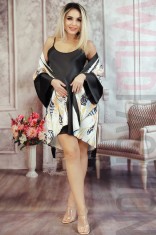 E1085RR-1 Set 2 piese lenjerie casual din desu si halat scurt cu material satinat si print jungle
