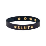 Zgarda / Colier Choker Gold Word SLUT, Negru + Auriu