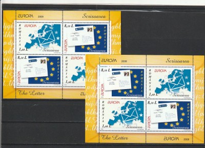 ROMANIA 2008 LP 1802 c EUROPA SCRISOAREA SET BLOCURI DE 4 TIMBRE I+II MNH foto