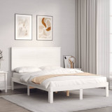Cadru de pat cu tablie, 140x190 cm, alb, lemn masiv GartenMobel Dekor, vidaXL