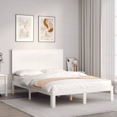 vidaXL Cadru de pat fără saltea, alb, 140x190 cm, lemn masiv de pin 3193642