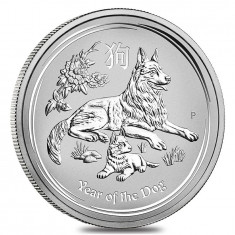 Moneda argint 999 lingou, Anul Cainelui 2018 1 uncie = 31 grame foto