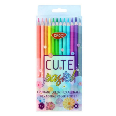 Set 12 Creioane Color DACO Pastel, Corp din Lemn Hexagonal, 12 Culori Diferite, Set Creioane Colorate, Creioane Colorate, Creioane pentru Desen, Creio foto