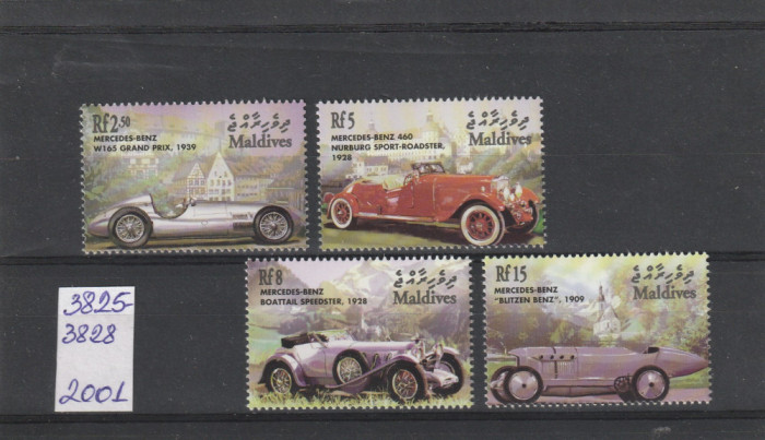 Maldive 2001-Transp,Autoturisme,Mercedes-Benz,serie 4 val.dant.,MNH,Mi.3825-3828