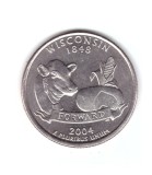 Moneda SUA 25 centi/quarter dollar 2004 D, Wisconsin 1848, stare foarte buna, America de Nord, Cupru-Nichel
