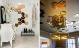 Set 10 Oglinzi din PVC Design Hexagon Modern Aurii M Size - Autoadezive!